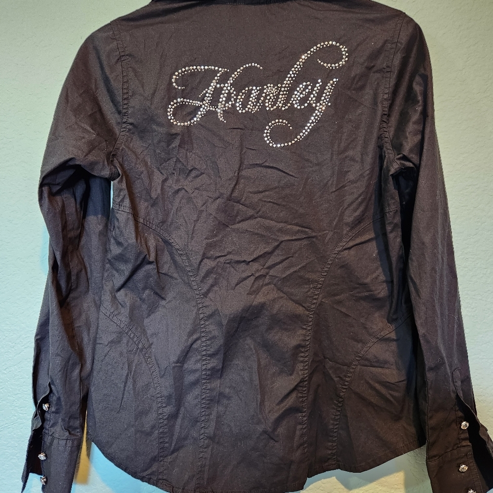 Harley Davidson Motorcycles Women Full Zip Studded Logo Rhinestone Buttons Small - Picture 8 of 9